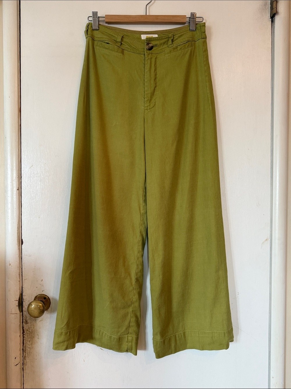 Maeve by Anthropology Ettie Chartreuse/Green Wide-Leg High Rise Linen Pants 11